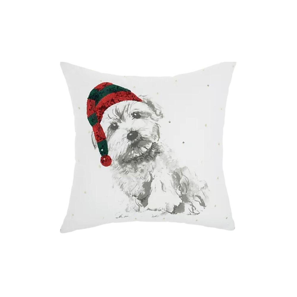 Nourison Holiday Dog White Christmas Throw Pillow